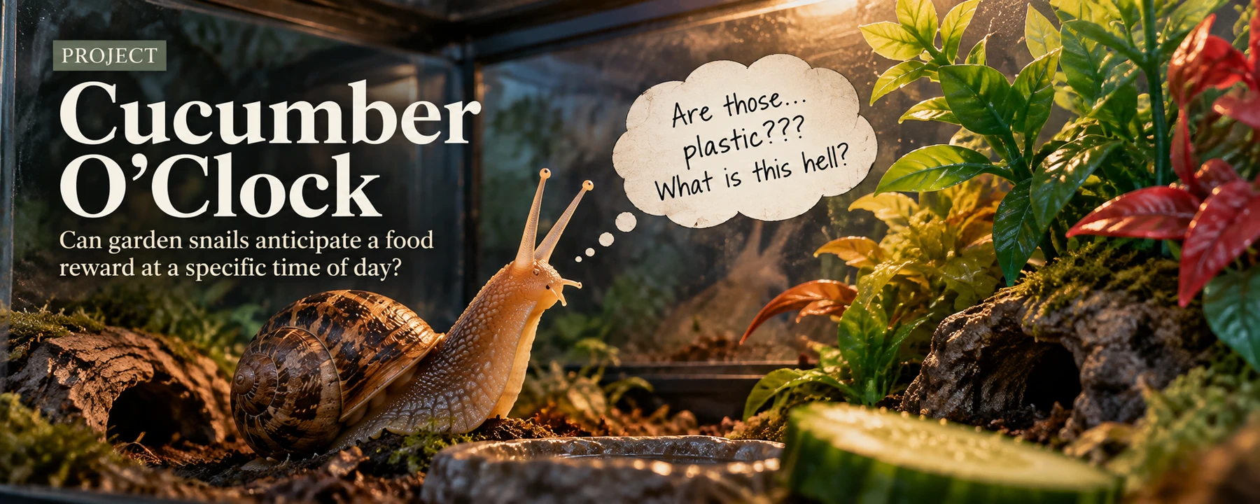 Cucumber O’Clock: A Snail’s Dilemma — illustrated snail project artwork.